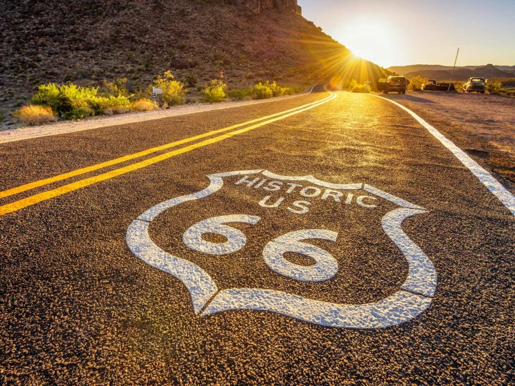 road with the route 66 icon on it