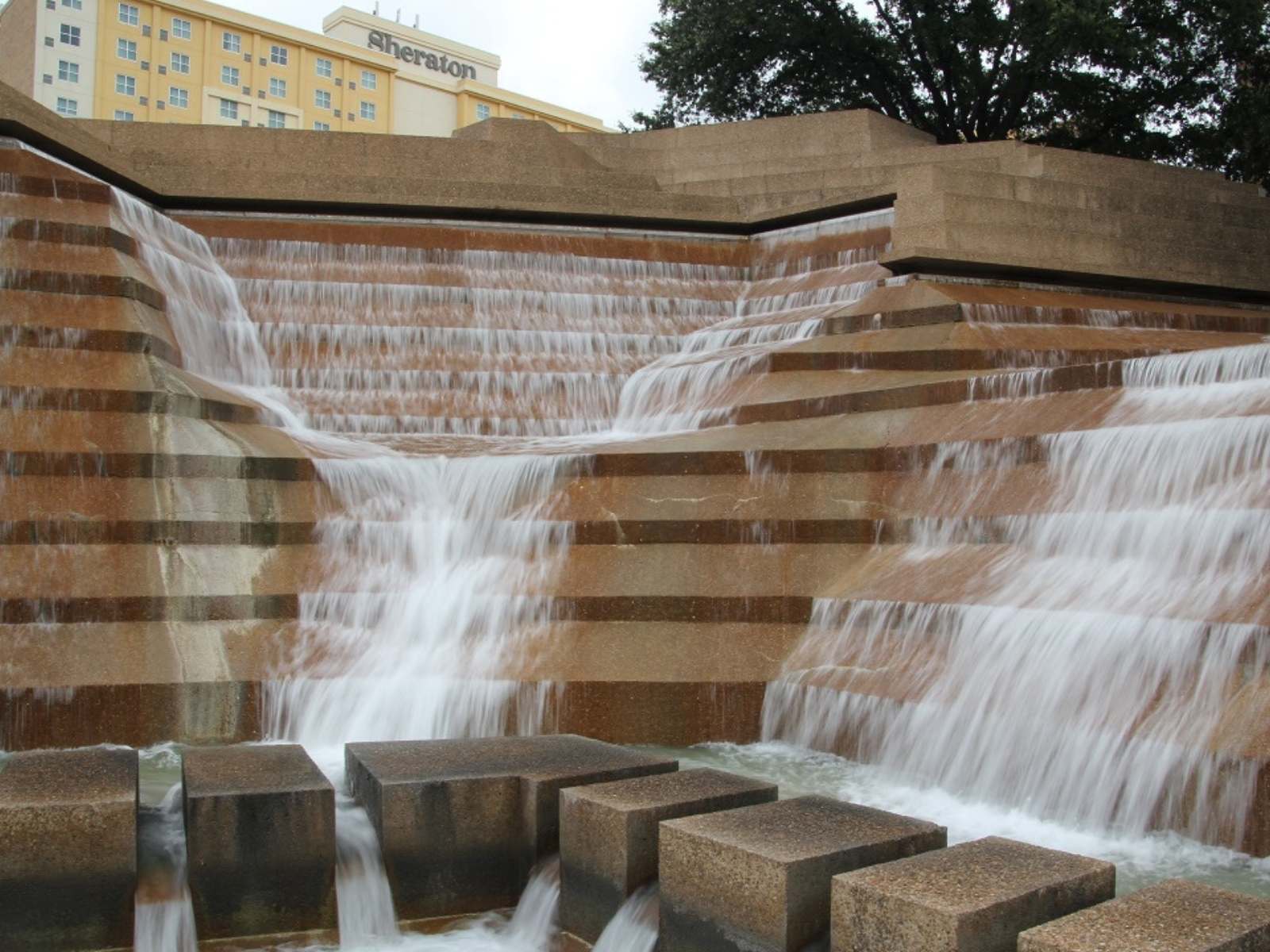 man made waterfall at Fort Worth Water Gardens