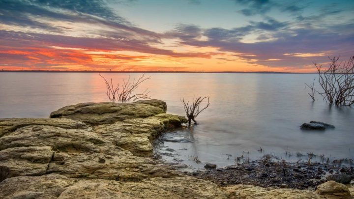 sunset over lake Grapevine, one of the Dallas lakes