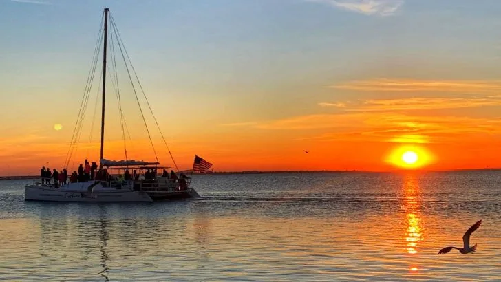 sunset and boat South Padre Island spring break