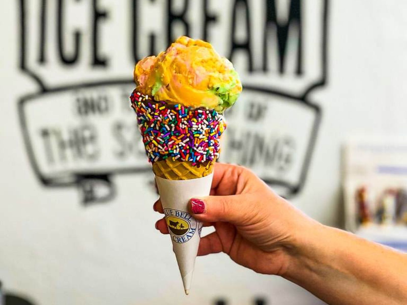 cone of Blue Bell ice cream